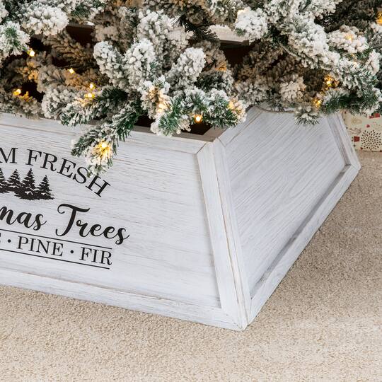 Glitzhome® 32" White Trapezoid Farm Fresh Christmas Tree Collar